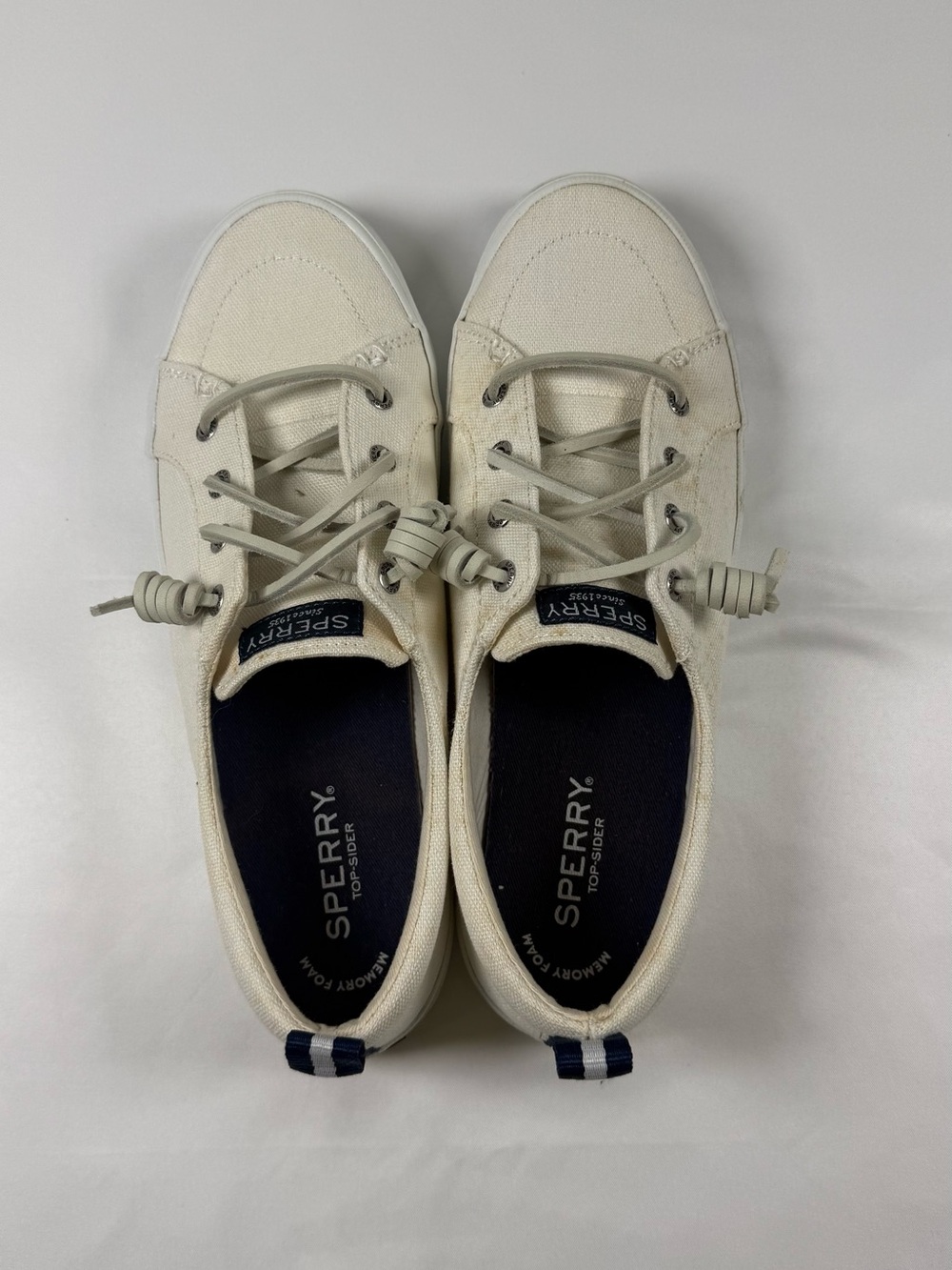 Sperry Off-White Canvas Lace-Up Sneakers with Navy Insoles